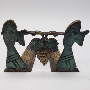 Joshua and Caleb Vintage Green Egyptian Figure Grapes Solid Brass Metal Bookends